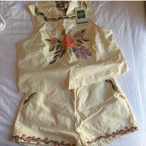 Floral Embroidered Cream Two-Piece Set